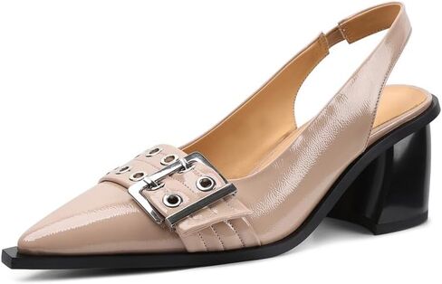 مضخات نسائية Asphiraylian slingback الكعب المدبب بإصبع إصبع القدم كعب مكتنزة حذاء حفل زفاف أحذية مع حزام مرن in Kuwait
