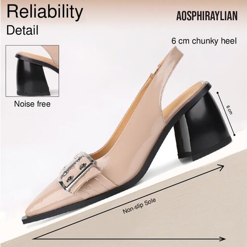 مضخات نسائية Asphiraylian slingback الكعب المدبب بإصبع إصبع القدم كعب مكتنزة حذاء حفل زفاف أحذية مع حزام مرن in Kuwait