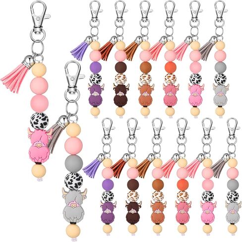 12 أجهزة كمبيوتر Highland Cow Beychains لطيف Highland Cow Cow Beadedchains Hovely Party Party Favors تبادل هدايا استحمام الطفل مع شرابة للنساء هدايا الرجال in Saudi Arabia