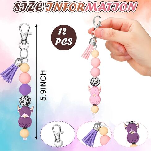 12 أجهزة كمبيوتر Highland Cow Beychains لطيف Highland Cow Cow Beadedchains Hovely Party Party Favors تبادل هدايا استحمام الطفل مع شرابة للنساء هدايا الرجال in Saudi Arabia