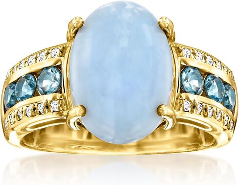 Ross-Simons Ring Blue Opal مع .90 CT. T.W. توباز الأزرق والأبيض في الذهب 18kt على الجنيه الاسترليني in Saudi Arabia