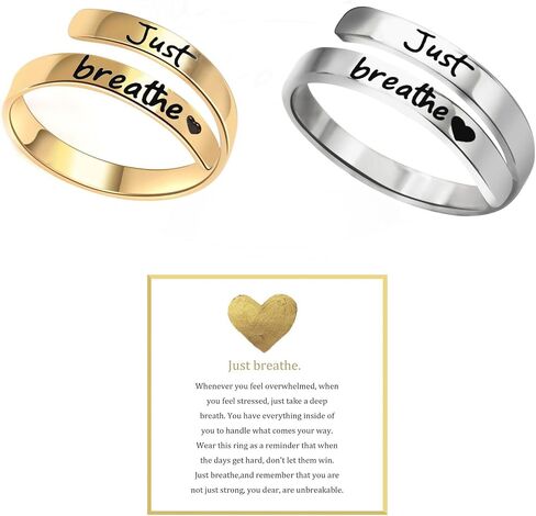 Angyape Just Breathe Ring For Women, Adjustable Inspirational Heart Rings Stainless Steel Spiral Wrap Twist Healing Rings To Sorority Sisters Open Motivational Encouragement Love Yourself Jewelry in Saudi Arabia