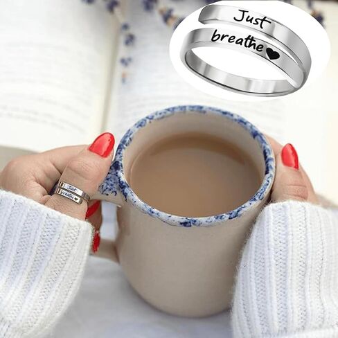 Angyape Just Breathe Ring For Women, Adjustable Inspirational Heart Rings Stainless Steel Spiral Wrap Twist Healing Rings To Sorority Sisters Open Motivational Encouragement Love Yourself Jewelry in Saudi Arabia