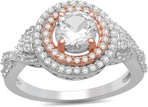 Jewelili 14k Rose Gold Plated Sterling Silver with 6 MM Centre Round Created White Sapphire Halo Ring, Size 7 in Saudi Arabia