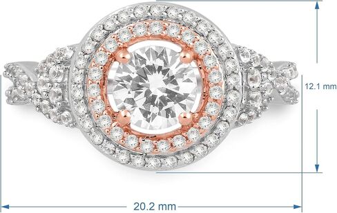 Jewelili 14k Rose Gold Plated Sterling Silver with 6 MM Centre Round Created White Sapphire Halo Ring, Size 7 in Saudi Arabia