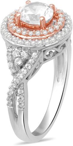 Jewelili 14k Rose Gold Plated Sterling Silver with 6 MM Centre Round Created White Sapphire Halo Ring, Size 7 in Saudi Arabia