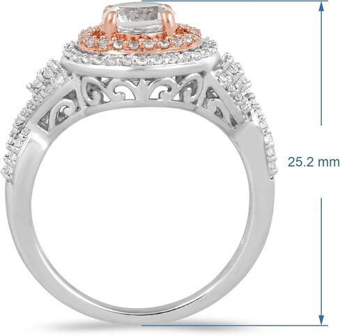 Jewelili 14k Rose Gold Plated Sterling Silver with 6 MM Centre Round Created White Sapphire Halo Ring, Size 7 in Saudi Arabia