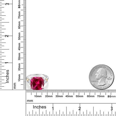 GEM Stone King 8.95 CTTW Red خلقت Ruby White Moissanite وخاتم الماس للنساء | 925 الفضة والأصفر 10K | وسادة 12mm و 5 مم تريليون | متوفر بحجم 5،6،7،8،9 in Saudi Arabia
