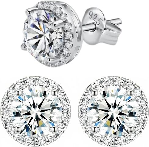 Moissanite Stud Earrings for Women & Men, 18K White Gold Plated 925 Sterling Silver, D Color VVS1 Round Brilliant Cut, Secure Push Back Fit Hypoallergenic Daily Wear Jewelry in Saudi Arabia