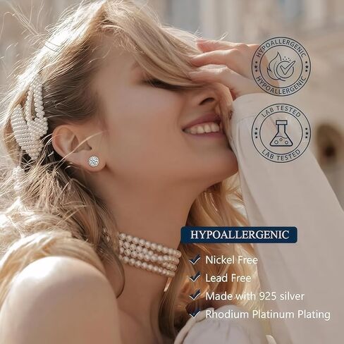 Moissanite Stud Earrings for Women & Men, 18K White Gold Plated 925 Sterling Silver, D Color VVS1 Round Brilliant Cut, Secure Push Back Fit Hypoallergenic Daily Wear Jewelry in Saudi Arabia