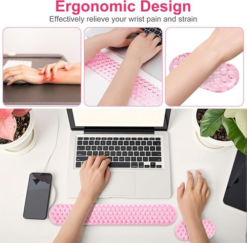 MOSISO Gel Wrist Rest Support for Mouse Pad&Keyboard Set, Ergonomic Massage Keyboard&Mouse Pad Set, Non-Slip Base Pain Relief&Soft Cooling Gel Computer Easy Typing Pad for Home/Office, Black in Saudi Arabia