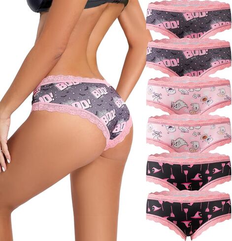TenderTouch Women's Halloween Panties 6-Pack Cute Scary Spooky Rose Allover Print Hipster Underwear in Saudi Arabia