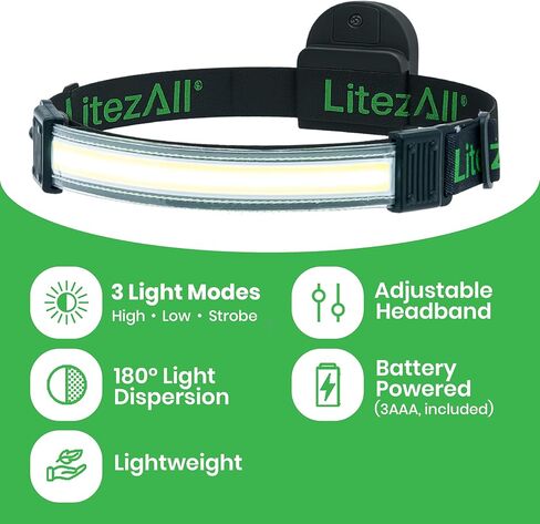LitezAll Tactical LED Headlamp with Adjustable Headband, Flat Battery Powered Headlamp for Hiking, Camping, Emergency Use – Hands-Free Outdoor Light for Camping Lights & Lanterns Setups in Kuwait