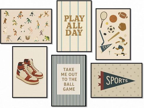 Sports Posters for Boys Bedroom, Boy Nursery Canvas Wall Art, Cute Animal Athletes & Sports Equipment Pictures, Charming Quotes Take Me Out To The Ball Game Play All Day Print 8x12in Unframed in Saudi Arabia