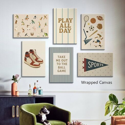 Sports Posters for Boys Bedroom, Boy Nursery Canvas Wall Art, Cute Animal Athletes & Sports Equipment Pictures, Charming Quotes Take Me Out To The Ball Game Play All Day Print 8x12in Unframed in Saudi Arabia