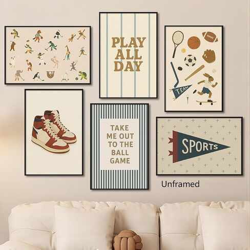 Sports Posters for Boys Bedroom, Boy Nursery Canvas Wall Art, Cute Animal Athletes & Sports Equipment Pictures, Charming Quotes Take Me Out To The Ball Game Play All Day Print 8x12in Unframed in Saudi Arabia
