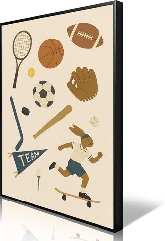 Sports Posters for Boys Bedroom, Boy Nursery Canvas Wall Art, Cute Animal Athletes & Sports Equipment Pictures, Charming Quotes Take Me Out To The Ball Game Play All Day Print 8x12in Unframed in Saudi Arabia