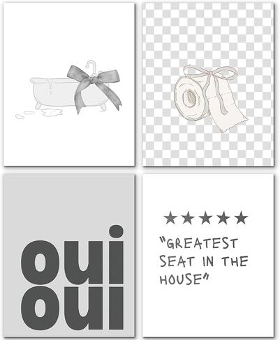 Jinyo Coquette Pink Bow عصرية الحمام الجدار المطبوعات مجموعة من 4 ، preppy جرلي جمالي الوردي ديكور الملصقات صور للبنات حمام حمام الحمام ، 8x10 دون إطارها in Kuwait