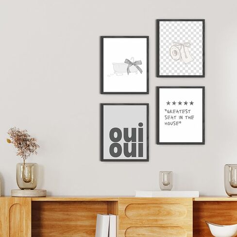 Jinyo Coquette Pink Bow عصرية الحمام الجدار المطبوعات مجموعة من 4 ، preppy جرلي جمالي الوردي ديكور الملصقات صور للبنات حمام حمام الحمام ، 8x10 دون إطارها in Kuwait