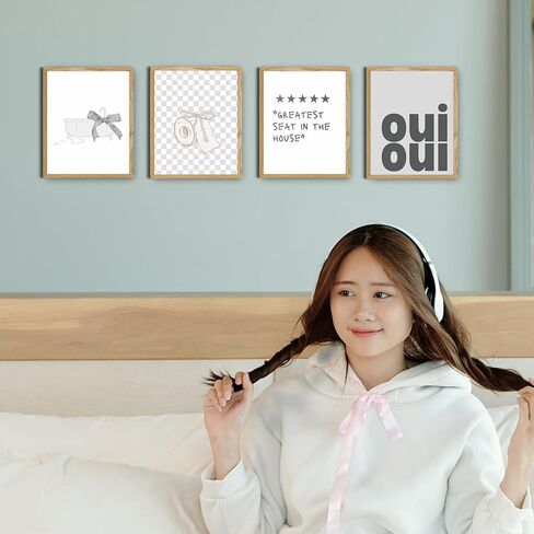 Jinyo Coquette Pink Bow عصرية الحمام الجدار المطبوعات مجموعة من 4 ، preppy جرلي جمالي الوردي ديكور الملصقات صور للبنات حمام حمام الحمام ، 8x10 دون إطارها in Kuwait