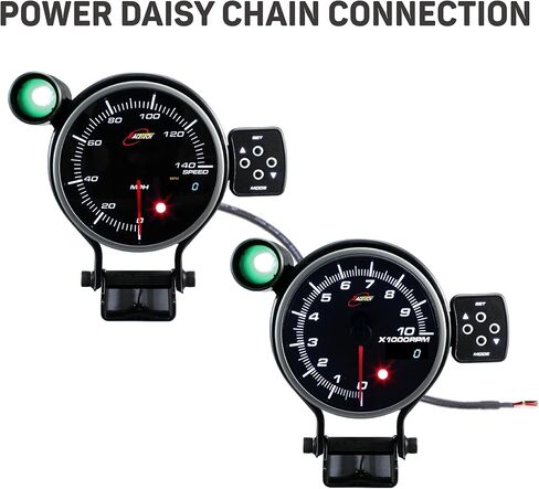 مقياس سرعة الدوران الكهربائي 95 مم للديزل 0-8000 دورة في الدقيقة شاشة LED باللونين الأبيض والعنبر الأحمر والأزرق مع تحذير وذروة (مع ضوء ناقل الحركة الخارجي وصندوق التحكم) مع شاشة OLED in Kuwait