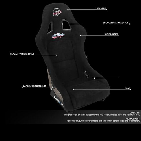 NRG Innovations NRG-FRP-304BK-ULTRA FRP SEAT SEAT ULTRA EDITION Black Alcantara في مواد نباتية مع عودة إلى الظهر بالإضافة إلى جيوب الهاتف. (كبير جدا) in Saudi Arabia