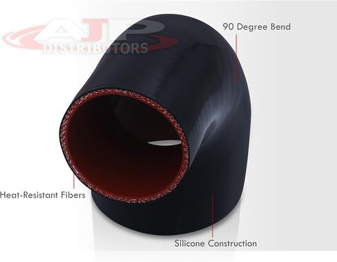 موزعي AJP 3.75 "إلى 3.25" / 95.25 مم إلى 82.55 مم - 90 درجة خفض زاوية الكوع 3 -ply خرطوم مقرن السيليكون ، موصل أنبوب أنابيب عالمي عالية درجة الحرارة أسود in Kuwait