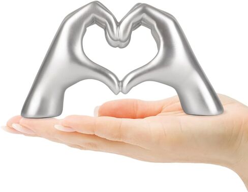 Silver Decor Heart Hands Sculpture, Valentine Gift Love Finger Statue for Home Living Room Bedroom Bookshelf Coffe Table Decor in Saudi Arabia