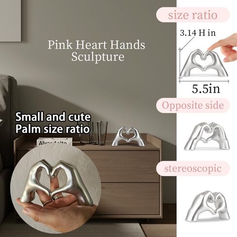 Silver Decor Heart Hands Sculpture, Valentine Gift Love Finger Statue for Home Living Room Bedroom Bookshelf Coffe Table Decor in Saudi Arabia