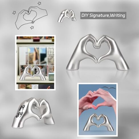 Silver Decor Heart Hands Sculpture, Valentine Gift Love Finger Statue for Home Living Room Bedroom Bookshelf Coffe Table Decor in Saudi Arabia