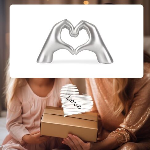 Silver Decor Heart Hands Sculpture, Valentine Gift Love Finger Statue for Home Living Room Bedroom Bookshelf Coffe Table Decor in Saudi Arabia