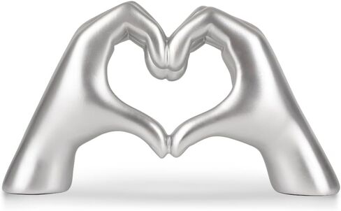 Silver Decor Heart Hands Sculpture, Valentine Gift Love Finger Statue for Home Living Room Bedroom Bookshelf Coffe Table Decor in Saudi Arabia