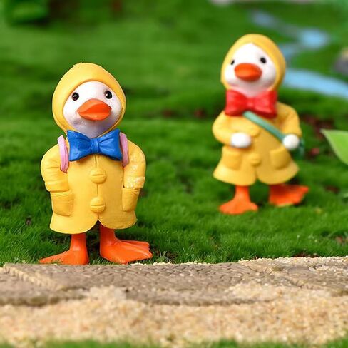 تمثال بطة 4pcs لعقد المظلة ديكور المنزل بطة صغيرة في راتنجات المطر المنحوتة تمثال تمثال بالحيوانات اللطيفة التماثيل والتماثيل (أصفر) in Kuwait