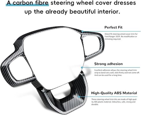 Auovo Steering Wheel Cover Trim Compatible with Ford Ranger Accessories 2024 2025 Carbon Fiber Steering Wheel Panel Frame Cover for 2024 Ranger XL XLT Lariat (Carbon Pattern) in Saudi Arabia