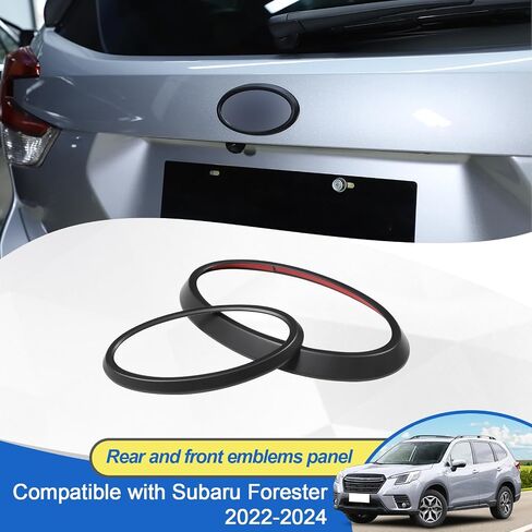 شعارات خلفية وخلفية تغطية حلقة القطع الملائمة لـ Subaru Forester 2022-2024 ، تقليم حلقة الشعار الخلفي للسيارة ، شعار جذع خلفي أمامي محيط محيط ، 2 مساءً (أسود غير لامع) in Saudi Arabia