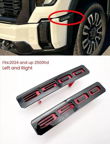 2Pcs Custom Design Front Bumper Fascia Side 3500 Emblems 3D Badge Nameplate Compatible with 2024+ Sierra 3500HD 86578370 86578372 (Black Red) in Kuwait