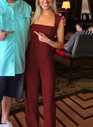 Happy Sailed Womens Square Neck Jumpsuit Summer Sleeveless Wide Leg Pants Rompers Dressy Jumpers Business Casual Outfits in Kuwait