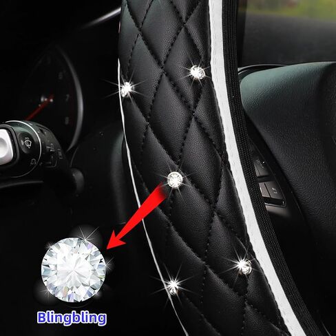 Bling Car Steering Wheel Cover, 15" Anti-Slip Elastic Stretch Leather Crystal Rhinestone Vehicle Steering Wheel Protector, Auto Interior Accessories, Universal for Sedan Truck SUV (Gray) in Kuwait