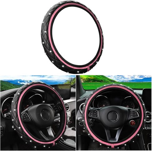 Bling Car Steering Wheel Cover, 15" Anti-Slip Elastic Stretch Leather Crystal Rhinestone Vehicle Steering Wheel Protector, Auto Interior Accessories, Universal for Sedan Truck SUV (Gray) in Kuwait