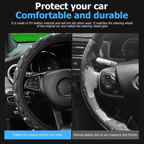 Bling Car Steering Wheel Cover, 15" Anti-Slip Elastic Stretch Leather Crystal Rhinestone Vehicle Steering Wheel Protector, Auto Interior Accessories, Universal for Sedan Truck SUV (Gray) in Kuwait