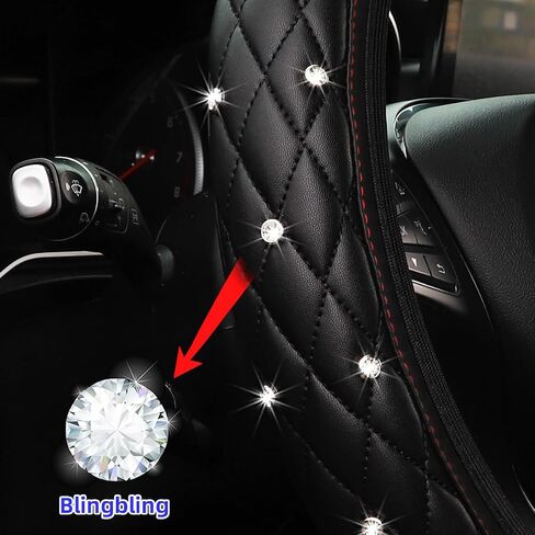 Bling Car Steering Wheel Cover, 15" Anti-Slip Elastic Stretch Leather Crystal Rhinestone Vehicle Steering Wheel Protector, Auto Interior Accessories, Universal for Sedan Truck SUV (Gray) in Kuwait