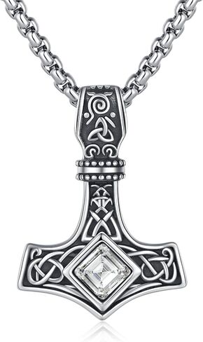 Viking Thor Hammer Necklace 925 Sterling Silver Norse Mjolnir Thor Hammer Pendant Amulet Netclaces Jewelry for Men Women مع سلسلة من الفولاذ المقاوم للصدأ 316L ومربع هدايا in Saudi Arabia