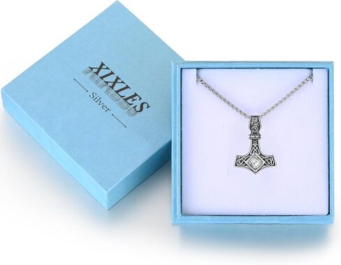 Viking Thor Hammer Necklace 925 Sterling Silver Norse Mjolnir Thor Hammer Pendant Amulet Netclaces Jewelry for Men Women مع سلسلة من الفولاذ المقاوم للصدأ 316L ومربع هدايا in Saudi Arabia