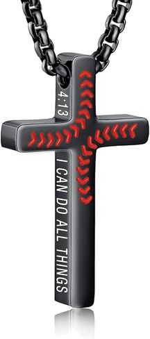 Baseball Necklace for Men Confirmation Bible Verse Baseball Stainless Steel Cross Pendant Necklaces 18+2 Inches in Kuwait
