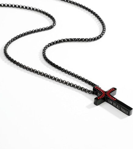 Baseball Necklace for Men Confirmation Bible Verse Baseball Stainless Steel Cross Pendant Necklaces 18+2 Inches in Kuwait