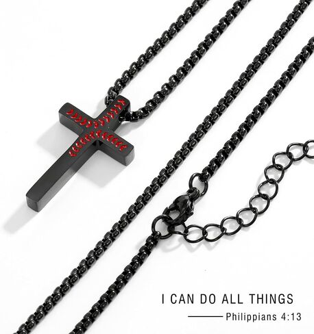 Baseball Necklace for Men Confirmation Bible Verse Baseball Stainless Steel Cross Pendant Necklaces 18+2 Inches in Kuwait