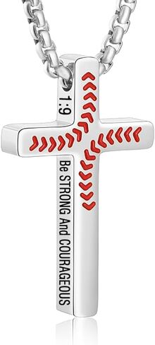 Baseball Necklace for Men Confirmation Bible Verse Baseball Stainless Steel Cross Pendant Necklaces 18+2 Inches in Kuwait