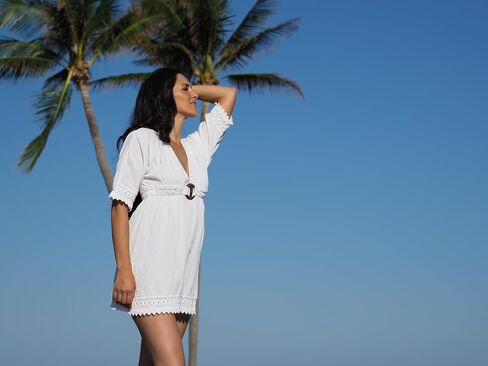 Women’s White V-Neck Dress – 100% Cotton, Flowy Beach Cover-Up, Summer Resortwear, Made in Peru in Saudi Arabia