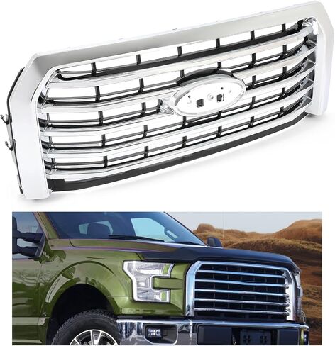 شبكة الوفير الأمامية Kuafu متوافقة مع استبدال Ford F-150 2015-2017 FORD F-150 لـ FO1200582 FL3Z8200EA GRILL Chrome Slvery in Saudi Arabia