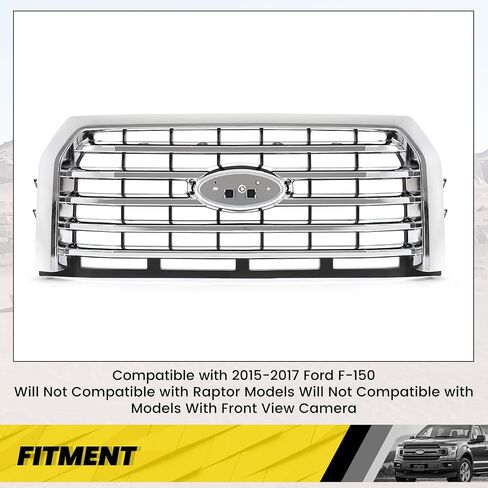 شبكة الوفير الأمامية Kuafu متوافقة مع استبدال Ford F-150 2015-2017 FORD F-150 لـ FO1200582 FL3Z8200EA GRILL Chrome Slvery in Saudi Arabia